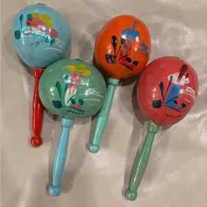 Colorful Vintage Hand-Painted Maracas; Rare!